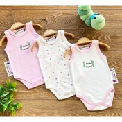 Resim Renkli Puset 3'lü Organik Pamuklu Penye Yeni Doğan Bebek Askılı Body Zıbın Takım Pembe Puan 