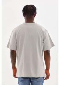 Resim Yake Store Unisex Baskılı Oversize T-shirt - Gri - Gri Beyaz 