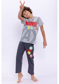 Resim Avengers Marvel Erkek Çocuk Gri Kısa Kol Pijama Takım Grı Melanj 