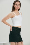 Resim Suanye Kadın Beyaz Askı Detaylı Crop Bluz 
