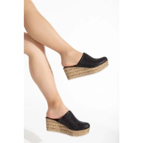 Resim Analin Shoes Kadın Deri Önü Kapalı Dolgu Topuk Terlik 7081 Terlik Sıyah 36 