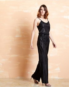 Resim Serpil Exclusive Pliseli Geniş Paça Saten Dokulu Pantolon Işıltılı Ve Rahat Tasarım Siyah 