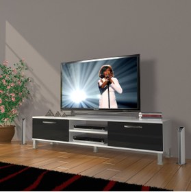 Resim Decoraktiv Eko 140 Mdf Dvd Krom Ayaklı Tv Ünitesi Tv Sehpası - Beyaz - Siyah 