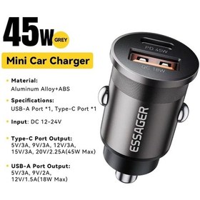Resim Essageressager 45w Araç Şarj Cihazı Pd Qc3.0 Çift Usb-c İphone 16/15/14 Samsung Xiaomi Huawei Oppo Dedistribütör Garantili 