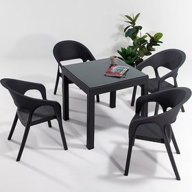 Resim Garden Camlı 80x80 Bahçe&balkon&teras Masa Seti - Antrasit Siyah 