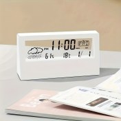Resim 1 adet Kare LED Sessiz Alarm Saati - Sıcaklık, Nem ve Hava İkonları ile Şeffaf Modern Tasarım, Snooze Fonksiyonu, Pil ile Çalışır (AAA Pil Olmadan Gider) - Ofis, Oturma Odası, Yatak Odası, Oturma Odası Aksesuarı için Şık Ev Dekoru | Modern Şeffaf Tasarım | Kolay Okunabilir Ekran, Nem Ölçer 
