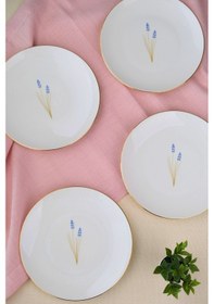 Resim Tabak Evi Porselen Natura Lavanta Altın Yaldız Pasta Tabağı 20,50cm 4 Lü Çok Renkli 