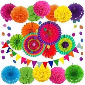 Resim Dofolink 20 Parça Multicolor Kağıt Çiçek Ve Fener Seti - Düğün, Doğum Günü Partisi Dekorasyonu - Kolay Kullanım, Renkli Atmosfer Çok Renkli 