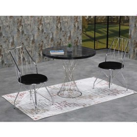 Resim Avvio 90x90 Asya 2 Kişilik Siyah Mermerli Gümüş Oval Mutfak Masası Takımı Siyah 