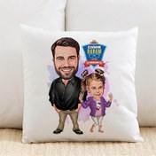 Resim Şık Baba ve Kızı Karikatürlü Yastık 