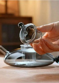 Resim Kinu Füme Borosilikat Cam Demlik - 650 Ml, Oval Füme 