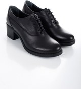 Resim DADAX %100 Hakiki Deri Kalın Topuklu Bağcıklı Oxford Siyah Kadın Ayakkabı 