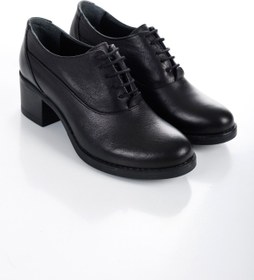 Resim DADAX %100 Hakiki Deri Kalın Topuklu Bağcıklı Oxford Siyah Kadın Ayakkabı 