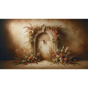 Resim Venspor Vintage Çiçekli Arka Plan ve Kemerli Kapı Temalı Arkaplan 200x150cm Fon Duvar Örtüsü 
