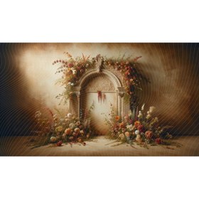 Resim Venspor Vintage Çiçekli Arka Plan ve Kemerli Kapı Temalı Arkaplan 200x150cm Fon Duvar Örtüsü 