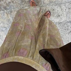 Resim Şifon Desenli Haki Şalvar Pantolon - S 