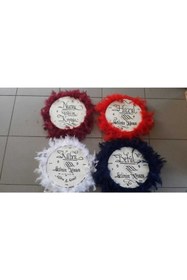 Resim Aker Hediyelik Beyaz Isim Yazılı Zilli Tüylü Otriş Deri Tef Gelin Tefi Kına Gecesi Orta Boy 27 Cm 