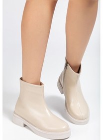 Resim 02-3033 Bej Kırışık Rugan Fermuarlı Günlük Kadın Bot Acı Kahverengi 