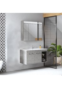 Resim Denko Latte 100 Cm Mdf Retro Gümüş Banyo Dolabı Alt Modül, Lavabo Gümüş 