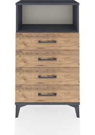 Resim Arges Komodin Tek Raflı 4 Çekmeceli 60x30x106 Antrasit-çam Antrasit 