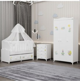 Resim Elegant Yıldız 3 Bebek Odası Takımı Yatak Uykuseti - Ayıcık Beyaz 