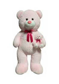 Resim Yavrulu Oturan Peluş Ayı 120 Cm Pembe Çok Renkli 