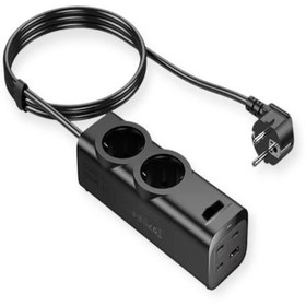 Resim 67w Gan Hızlı Şarjlı Kablolu Priz 3x Type-c + 1x Usb + 2'li Priz 1.5m Uzatma Kablosu Siyah 1,5 m 