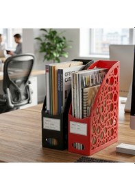 Resim Ark Masaüstü Evrak Rafı Halka Detaylı 2 Adet Siyah Ve Kırmızı 