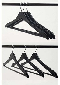 Resim 50 Adet Ahşap Görünümlü Plastik Siyah Kıyafet Elbise Askısı Askılığı Gömlek Askısı Pantolon Askısı Siyah 