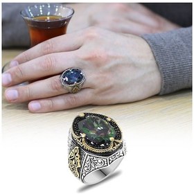 Resim Faset Kesim Mistik Topaz Taşlı Yanları Gotik Süslemeli 925 Ayar G (537174753) 