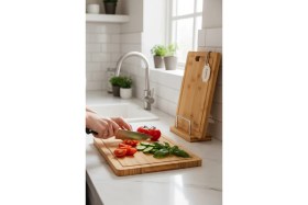 Resim Feyza Design Bambu Kesme Tahtası 2'li Set, Doğal ve Sağlıklı Mutfak Aksesuarı 