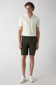 Resim Asker Haki Regular Fit Standart Kesim Çizgili Beli Lastikli Bermuda Şort - 6 Drop Regular Fit / Asker Haki / 31 