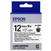 Resim Epson LK-4TBW Güçlü Yapışkanlı Şeffaf Üzeri Siyah 12mm 9Metre Etiket 