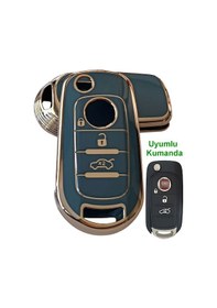 Resim Fiat Egea Uyumlu Kumanda Anahar Kılıfı Oto Anahtarlık 3 Tuşlu Turkuaz Gold 