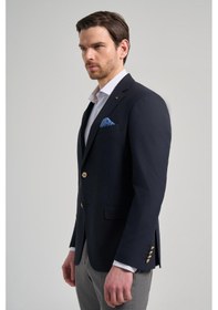 Resim İmza Düz Bez Ayağı Mono Yaka Tam Astar Esnek 6 Drop Slim Fit Ceket 1002245903 Koyu Lacivert 