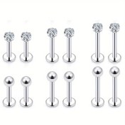 Resim 12 Adet Labret Piercing, Paslanmaz Çelik Kübik Zirkonya Dudak Çivisi, Helix Kıkırdak Tragus Küpeleri, Vücut Piercing Takıları 
