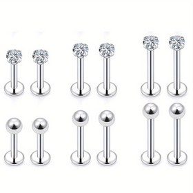 Resim 12 Adet Labret Piercing, Paslanmaz Çelik Kübik Zirkonya Dudak Çivisi, Helix Kıkırdak Tragus Küpeleri, Vücut Piercing Takıları 