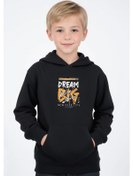 Resim Kapüşonlu Kanguru Cepli Big Dream Baskı Detaylı Erkek Çocuk Sweatshirt Siyah 