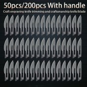 Resim 50 adet/200 adet 24 No. 4 saplı uyumlu oyma bıçakları, metal çelik bıçaklar, günlük ev tipi kağıt kalıp üretimi, el işi bıçakları, tekli paketleme, endüstriyel restorasyon ürünleri plastik kesme bıçağı, sanatsal oyma, duvar kağıdı bıçağı, DIY dikiş malzemeleri ve aletleri, çok amaçlı bıçak ve uç 