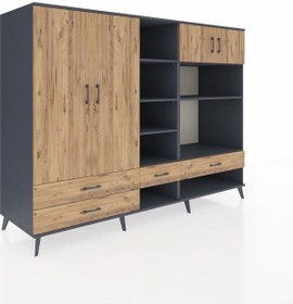 Resim Kronos Dolap 12 Raflı 4 Çekmeceli 4 Kapaklı 220x59x163 Antrasit-ç Antrasit-çam 