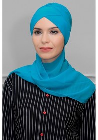 Resim Hürrem Bone İndigo M. Pratik Hazır Geçmeli Tesettür Bone Sandy Kumaş Çapraz Büzgülü Şifon Atkılı 1801a 34 İndigo 