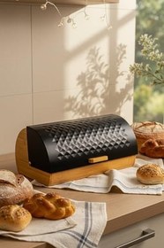 Resim Amandus Noir - Bambu Ekmek Kutusu Ekmek Saklama Kabı Ekmeklik Ekmek Sepeti Siyah 38 x 19 