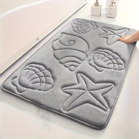 Resim 1 Adet Lüks Peluş 25D Yoğunluklu Banyo Paspası - Deniz Temalı Daire ve Kabuğa Desenli Süper Yumuşak Kaymaz Duş Halısı, Gri Bej Renklerde; Hamam, Spa, Havuz İçin Kalın Dolgulu Mat 