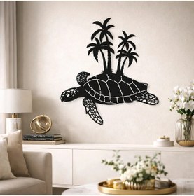 Resim Palmiyeli Kaplumbağa Metal Duvar Tablosu 