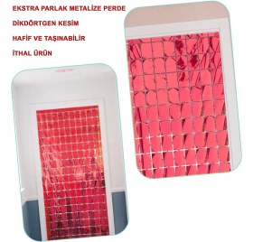 Resim MCM Group Ekstra Metalize Kırmızı Renk Disko Dikdörtgen Kesim Kapı Perdesi Dekorasyon 1x2 Metre - Lisinya 