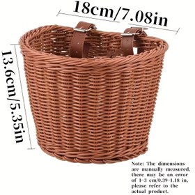 Resim El Yapımı Taklit Rattan Bisiklet Sepeti, Bisiklet Yürüyen Denge El İtici Atıştırmalık Depolama Sepeti, Yağmura Dayanıklı Ön Sepet, Bisiklet Sepeti 
