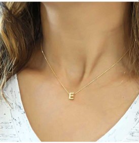 Resim Gumush Gümüş Gold 3 Boyutlu E Harf Kadın Kolye 