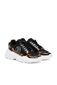 Resim Versace Kadın Speedtrack Dis. SC7 Fileli Barok Desenli Rugan Detaylı Sneaker - Siyah/Gold 