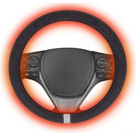 Resim Yunboo 12v Hızlı Isıtıcı Direksiyon Kılıfı - 14.5-15.5 İnç, Universal Araçlar İçin, Plüsh Malzeme, Soğuk Mevsim Konforu 