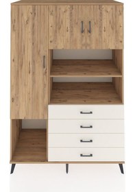 Resim Kronos Dolap 7 Raflı 4 Çekmeceli 3 Kapaklı 132x59x195 Çam-çam... Çam 